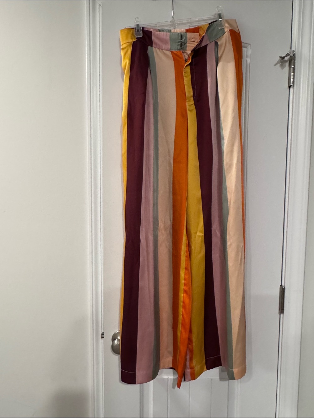 Fe Noel Multicolor Vertical-Stripe Wide-Leg Pants - Yellow, Burgundy, Pink